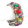 Multi Colored Painted Flower and Crystal Stretch Bangle Bracelet