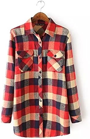 Changde360 Warm Hot Sale 2016 new Fashion spring girl's plaid flannel shirt female long-sleeved plaid shirt ladies Casual women's Tops Light redL Soft
