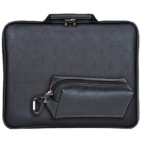 Premium 10 inch Case with Matching Accessory Pouch for ASUS Eee PC 1000, 1002, 1005, 1008, N10, S101. Shock Absorbing Memory Foam Water Resistant- Black faux Leather Style