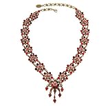 Michal Negrin Elegant Handmade Collar Necklace Adorned with Hand Painted Vintage Roses and Red Swarovski crystals; Victorian Style - Special Ordered and Shipped by Genuvo within 2 to 3 Weeks