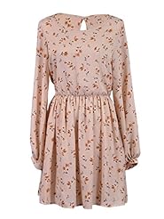 Long Sleeves General Print Open-Back Slit Peasant Dress 