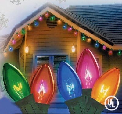 Set Of 25 Transparent Multi-Color Twinkling C7 Christmas Lights With Green Wire