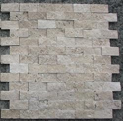 Split Face 1x2 Classic Beige Travertine For Kitchen Bathroom backsplash & Exterior Use
