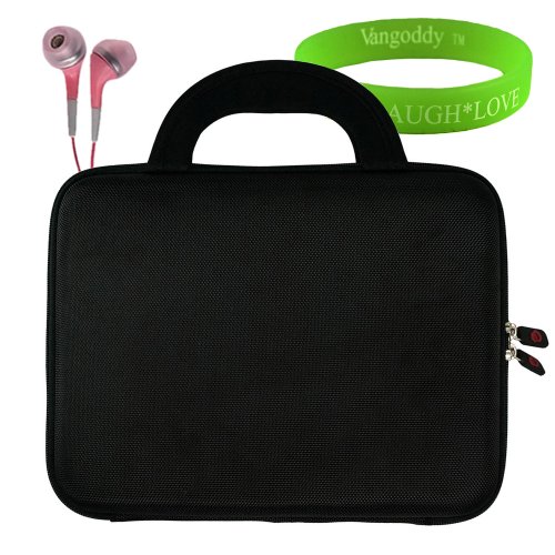 Newly Designed Black Carrying Case with Pocket Fits Samsung Galaxy Tab 10.1 and T-Mobile Slate + Compatible Pink Headphones + Vangoddy Live*Love*Laugh Wristband