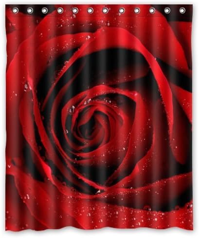 Flesh Red Rose Flower with Raindrop Design Bathroom Mildew Proof Polyester Fabric 60" x 72" Inch Shower Curtain