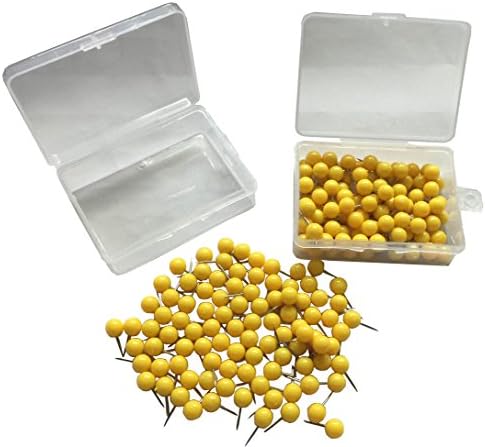 Map Pins - Push Pins. Round Head Pin for Easy Use. 200 Pieces of Map Steel Point Tacks (Yellow)