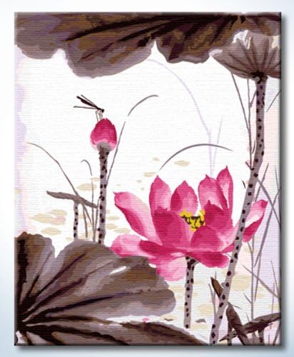 Diyoilpaintings Paint By Numbers Kits, Short Stop, Pink Lotus Paint By Number Kits, 16"x20"