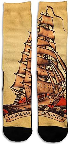 Pirate Ship Tattoo - Custom Elite Style Athletic Sport Socks Crew 18"