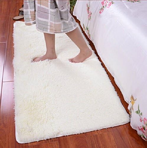 Shaggy White Carpet For Girls' Room Soft Soild Kitchen Area Rugs Tearoom Carpets Non-slip Indoor Floor Rug for Living Room (White, 4'0x6'6)