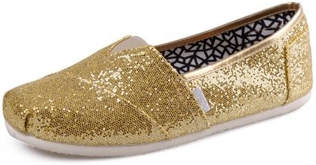 New Women Men's Glitter Slip-on Casual Flats Solid Canvas Leisure Loafer Shoes (EU39\96.5 Inches, Gold(Glitter))