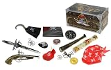 PIRATEN XXL FASCHING SET ca.20 TEILE !!!Set inkl. Säbel, Pistole, Fernrohr, Schatzkarte, Augenklappe, Kompass, Ohrring, Kette mit Anhänger, Piraten Ring, Geldbeutel, Kopftuch, Flagge, Flachmann, Haken Handprotese!