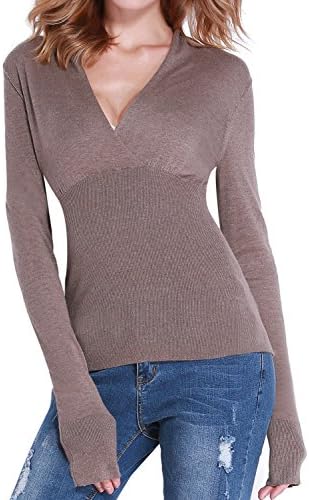 Roco Roca Women's Sweater Sexy Low Cut Stretchable Knit Pullover 1520012z5k-L (US 10-12)