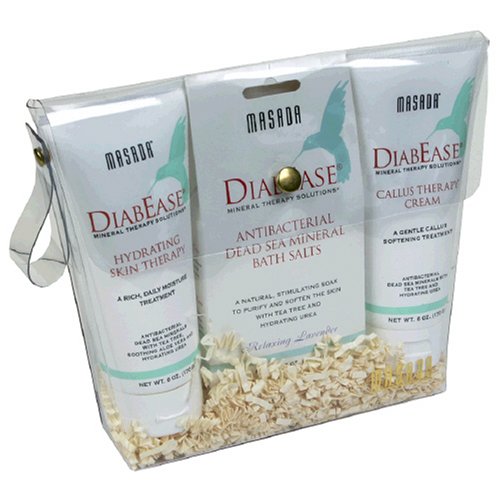 Masada DiabEase Hydrating Skin Therapy, Antibacterial Dea Sea Mineral Bath Salts (Relaxing Lavender), Callus Therapy Cream, 1 kit