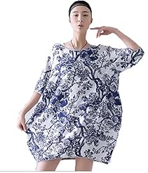 General Print Short Sleeves Summer Cotton/Linen  Dress