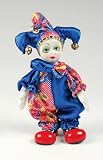 Clown Figurine - Jester, Hand-Painted, Posable, Porcelain, 7 Height