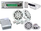 Pyle Complete Mega Weatherproof Sound Audio System for the Boat, Marine, Deck - AM/FM-MPX In-Dash Marine CD/MP3 Player + 240W Amplifier + 200W 6.5 2-Way Marine Component System + 200W 6.5 2 Way Marine Speakers + Universal Marine Stereo Housing