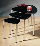 Nest Of 3 Tables Trianglular Black Glass Tops With Chrome Legs
