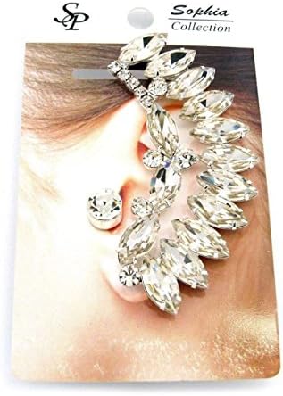 Crystalbella Fashion Celebrity Style Iced Out Ear Cuff Rhinestone With 8Mm Stud Earrings