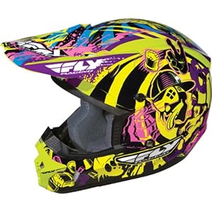 Fly Racing Kinetic Graphitti Youth Dirt Bike Motorcycle Helmet w/ Free B&F Heart Sticker Bundle - Yellow/Purple/Pink / Large