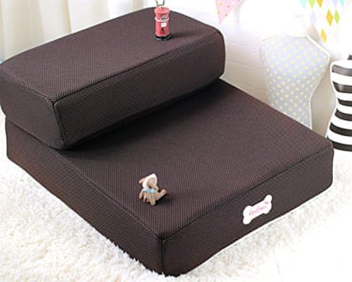 Sanzang 2 Steps Pet Stairs for Small Dog Cat Foldable Ladder Easy Climb Shelf for Car(Coffee)