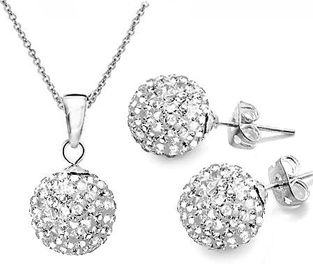 FANTOMJewelry 925 Sterling Silver White Bead Ball Pendant and Earrings Combo Gift Set