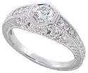Sterling Silver Vintage Style Engagement ring, w/ a 4mm (.25 ct) Round CZ Stone, 5/16" (8mm) wide