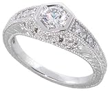Sterling Silver Vintage Style Engagement ring, w/ a 4mm (.25 ct) Round CZ Stone, 5/16 (8mm) wide
