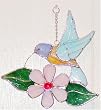 Aqua Blue Hummingbird Stained Glass Suncatcher with Shepherds Hook