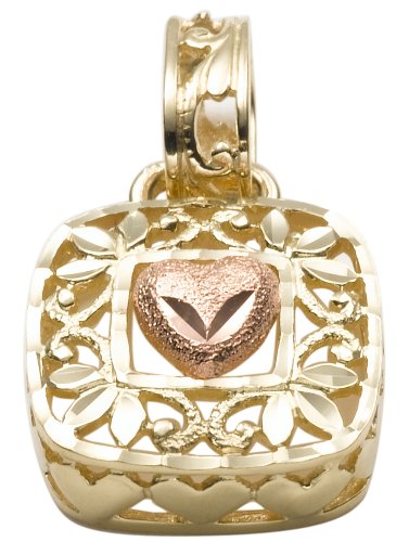 14k Yellow Gold Square w/ Rose Gold Heart Pendant