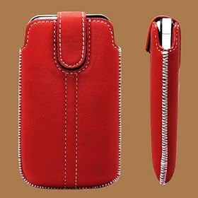 Red Soft Leather Pouch Case Cover for iPhone 4S / 4 / 3GS / iPod Touch 4G Non Magnet Pull Assist