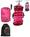 JAVOedge Pink Foldable Hanging Toiletry and Cosmetics Organizer with Zipper Pockets, Mesh Pouch + Bonus Drawstring Bag
