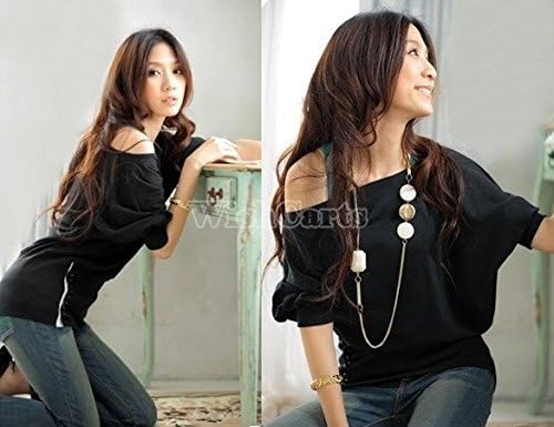 Playcos Sexy Women's Trendy OFF-Shoulder Cotton Blends Top T-Shirt Buttons Blouse Rose red S