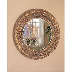 45" Bronze Gold Finish Frame Round Beveled Wall Mirror By Coaster Furniture