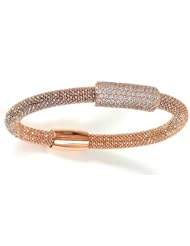 Sterling Silver & Cz Pink Gold Plated Bangle