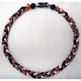 Click here to buy Titanium Tornado Baseball Necklace Orange Black White 18.