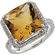 14K White Gold Citrine and Diamond Ring