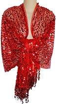 Sheer Red Sequin Fringed Evening Wrap Shawl for Prom Wedding Formal