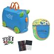 Trunki by Melissa & Doug Wheeled Carry-On Kids Luggage - Terrance Blue with Coordinating Saddle Bag and Decorative Sticker Set