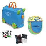 Trunki by Melissa & Doug Wheeled Carry-On Kids Luggage - Terrance Blue with Coordinating Saddle Bag and Decorative Sticker Set