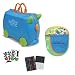 Trunki by Melissa & Doug Wheeled Carry-On Kids Luggage - Terrance Blue with Coordinating Saddle Bag and Decorative Sticker Set