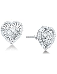 10K Yellow and White Two Tone Gold Micro Pave & Channel Set Round Diamond Heart Stud Earrings with Screw Back Closure - (.30 cttw)