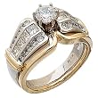 1.00Ct.T.W. Round and Princess Cut Diamonds, 14Kt. Two Tone Gold. Diamond Bridal Ring Set, Semi-Mount Setting