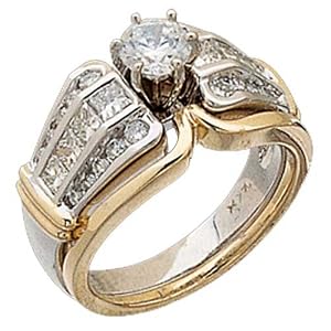 14K Two Tone Gold Diamond Bridal Ring Set Semi-Mount (Center stone is not included)