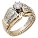 Jewelry : 1.00 Ct.T.W. Round and Princess Cut Diamonds, 14Kt. Two Tone Gold. Diamond Bridal Ring Set, Semi-Mount Setting (without Center Stone)