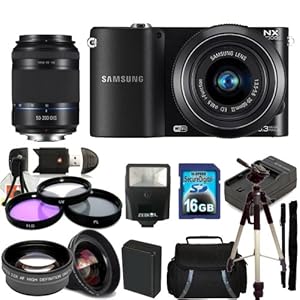 Samsung NX1000 Mirrorless Wi-Fi Digital Camera Kit with 20-50mm Lens & Samsung 50-200mm f/4.0-5.6 ED OIS II Lens. Includes 0.45X Wide Angle Lens, 2X Telephoto Lens, 3 Piece Filter Kit (UV-CPL-FLD), 16GB Memory Card & Much More!