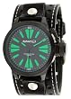 Nemesis #STH064G Men's Black IP Alien Dial Wide Leather Cuff Band Watch