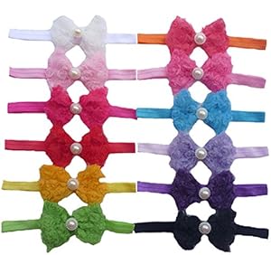Qs 12 Pieces Babys Headbands Girl's Headband Bead Flower Lace Hair Bow (12 Pack)