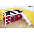 Kinderbett Hochbett Spielbett Kinderhochbett wei� mit Lattenrost Vorhang