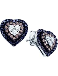 14K White Gold 0.50CT Black Round Cut Diamond Heart Fashion Earring