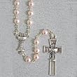 First Communion Rosaries with 6mm Pink Pearl Beads and Center Chalice 17mm Chain